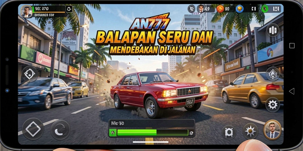 Screenshot gameplay AN777 menampilkan balapan seru di jalanan yang menantang.