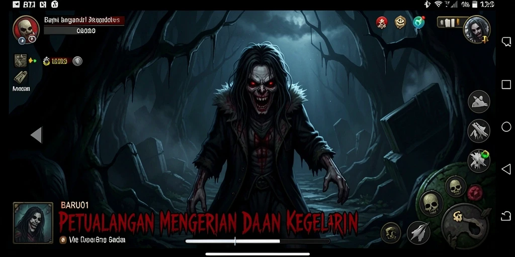 Screenshot gameplay menunjukkan suasana mencekam dalam <strong>BARU01</strong>.