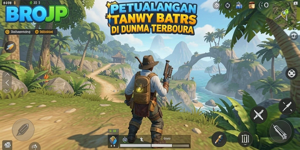 Screenshot gameplay BROJP dengan pemandangan dunia terbuka yang indah.