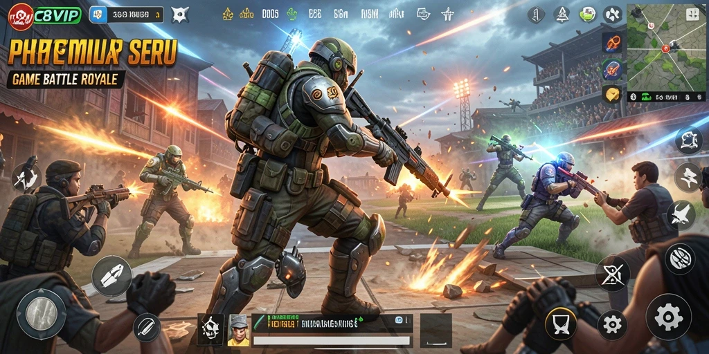 Tampilan gameplay epik dalam C8VIP dengan pertempuran seru.