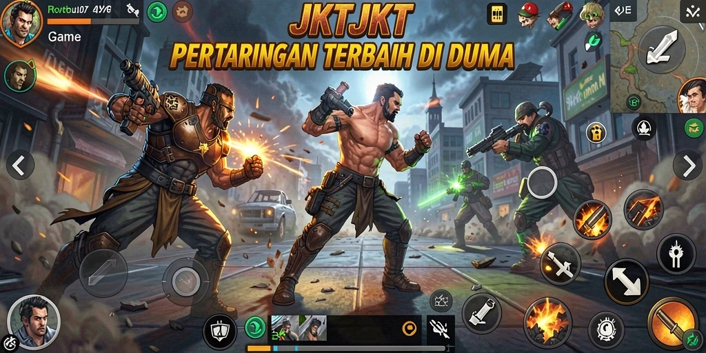 Screenshot menunjukkan pertarungan intens antar karakter di JKTJKT.