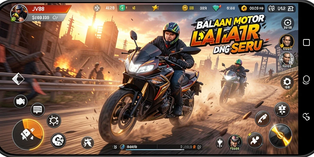 Tampilan gameplay balapan motor yang mendebarkan di JV88.