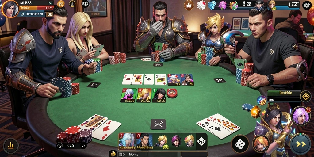 Tampilan gameplay poker yang menegangkan dan seru.