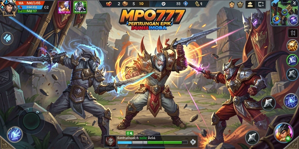 Screenshot gameplay MPO777 yang menunjukkan pertarungan tim yang mendebarkan.