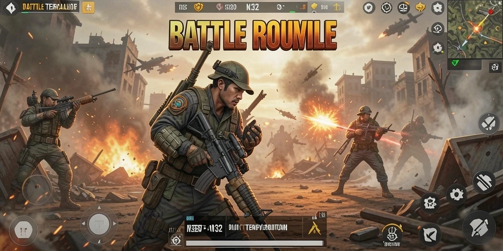 Tampilan gameplay N32 dalam pertempuran Battle Royale yang seru.