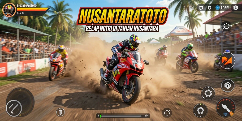 Gameplay seru di NUSANTARATOTO dengan balapan motor mendebarkan.