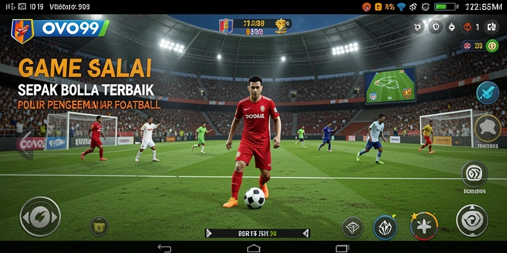 Tangkapan layar permainan OVO99 yang menunjukkan aksi seru sepak bola.
