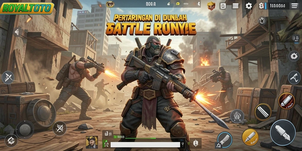 Tampilan gameplay seru di ROYALTOTO saat pertempuran intens.